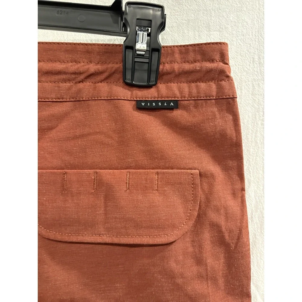 BRAND NEW VISSLA STOKE'EM 17.5 BOARD SHORTS MENS 34 BURNT ORANGE HEMP SWIM TRUNK